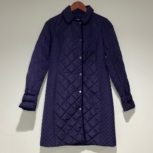 Lands' End Jackets & Blazers - Land’s End Longline Quilted Midweight Barn Coat Size XS Purple Medium Weight